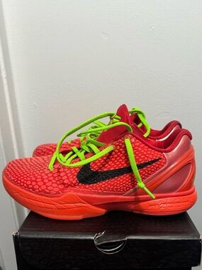 Nike Kids Red Sneakers with Neon Green Laces